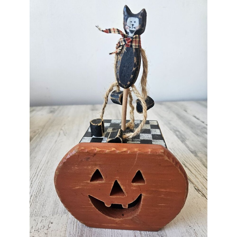 Wooden mechanical cat Halloween toy decor prop unique‎ wind